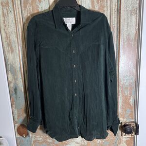 Vintage Longhorn Niver Western Wear Shirt L Large Embossed Silver Oblong Buttons